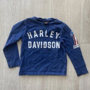 Harley-Davidson Toddler 2/3T Long Sleeve Shirt Blue Logo USA Flag Cotton